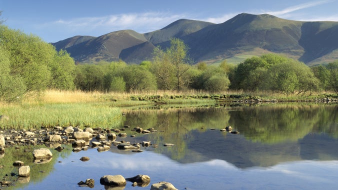 View over Derwent Water looking towards Skiddaw in the Lake District in spring
